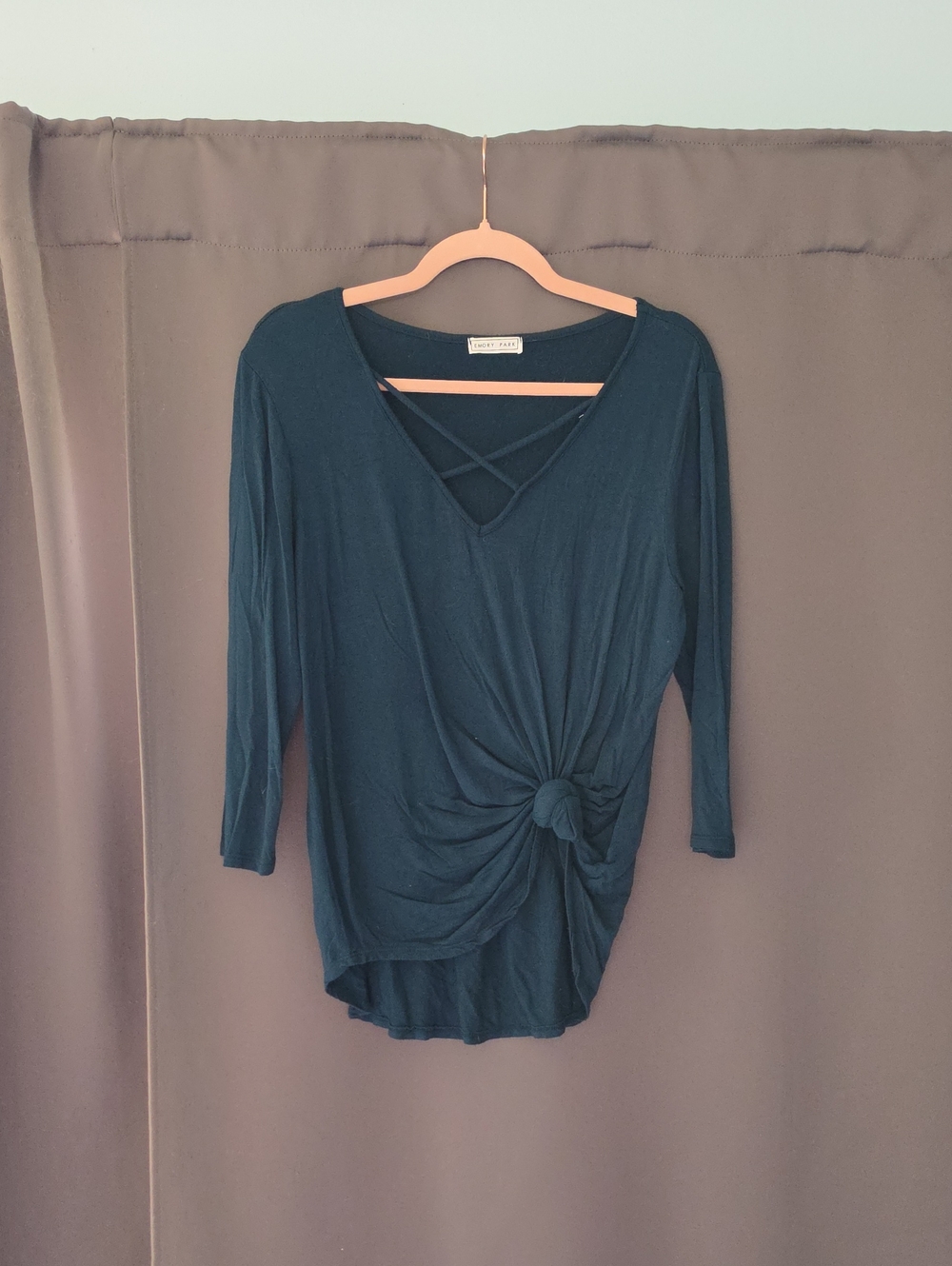 emory park Teal Knot-Front Long Sleeve Top